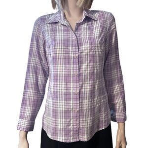 LL Bean Utility Shirt Top Blouse Nylon Fishing Hunting Hiking Lavender Plaid